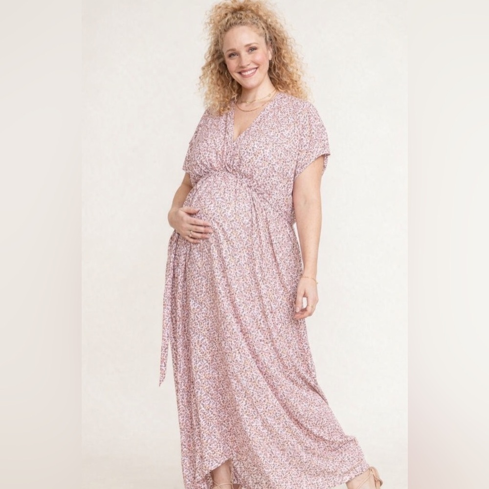 Hatch Neema pink floral kaftan maternity dress size 0/XS tie waist flowy beach